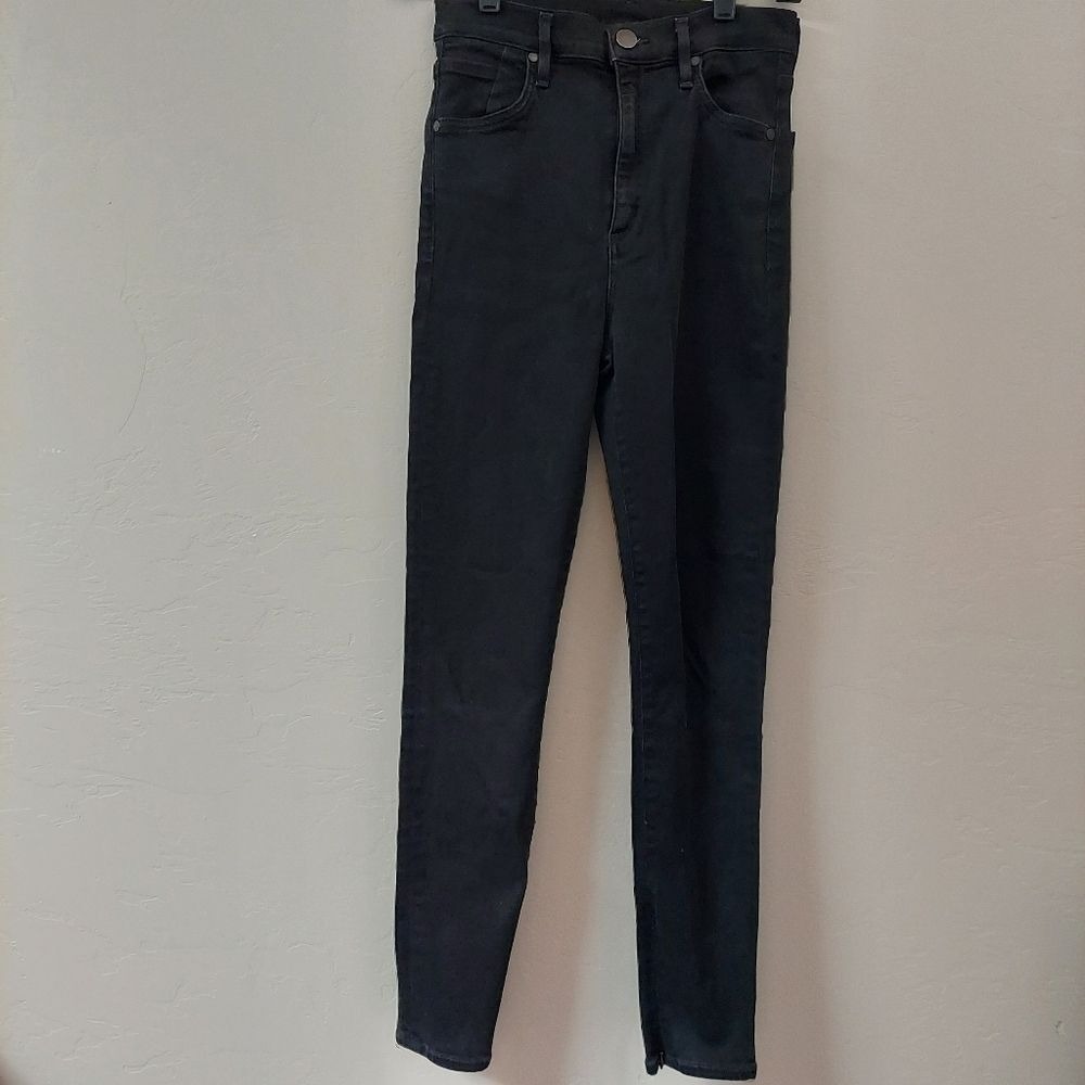GOLDSIGN Womens High Rise Skinny Jeans Size 26 Black Ankle Zip Streatchy Flex